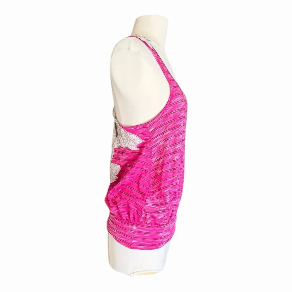 Vintage Free People Pink Stripe Lace Racerback Tank Size Small Feminine Boho